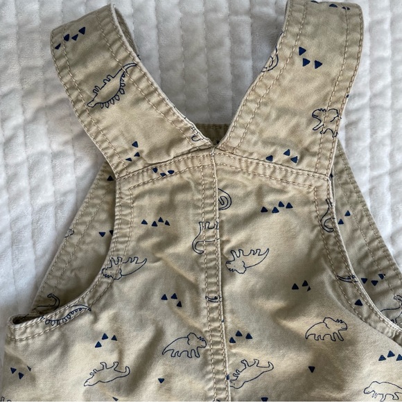 🦖Dinosaur Mighty Handsome Like My Dad Khaki Tan & Navy Cotton Overalls 6M🦕 - Picture 10 of 12